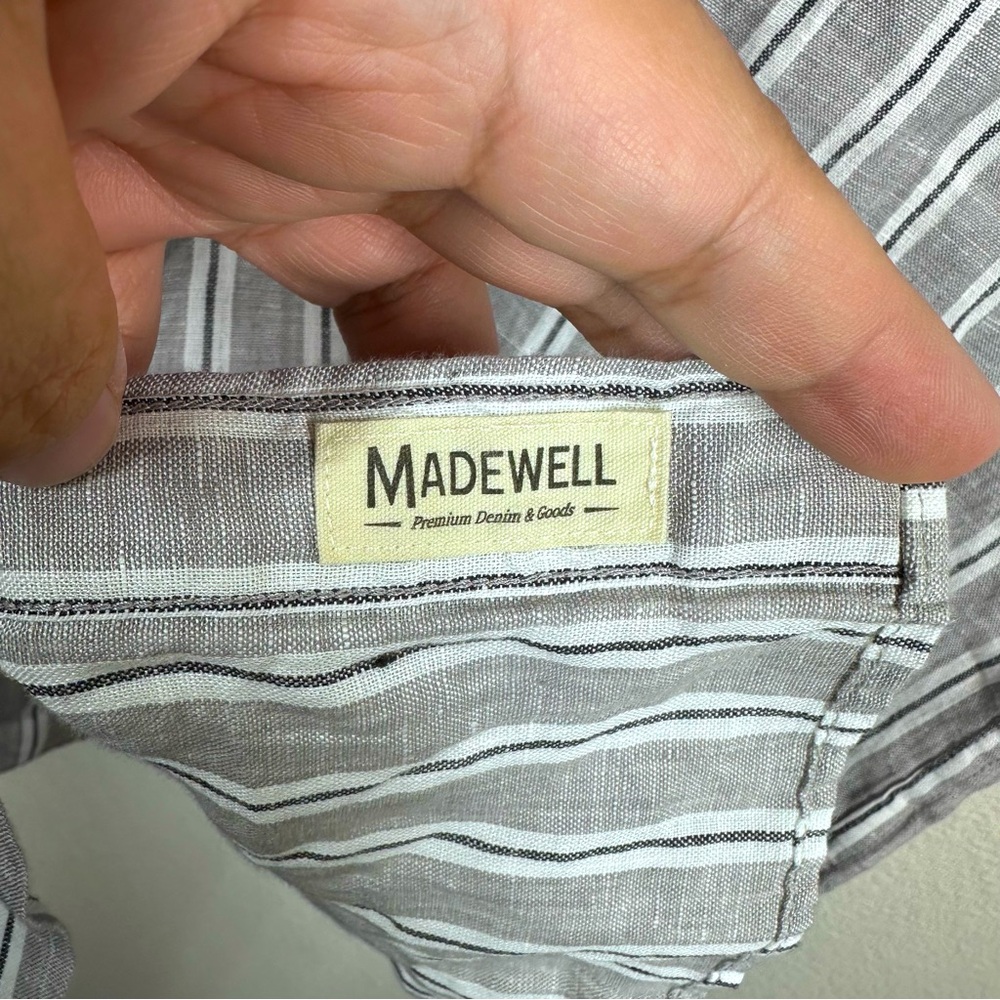 Madewell The Perfect Fit 100% Linen Short Sleeve Stripe Button Down Shirt XL NWT - Picture 7 of 11